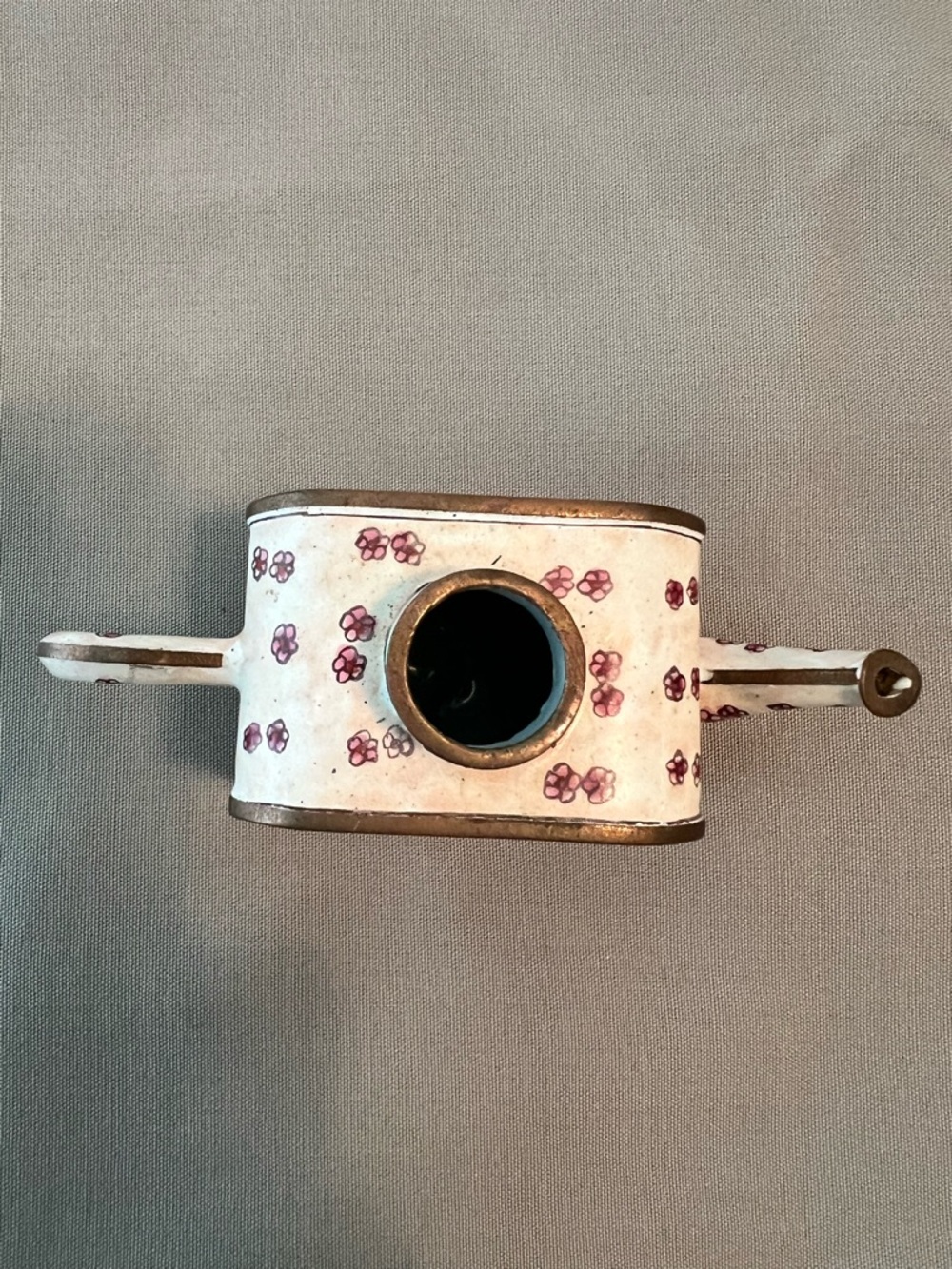 Enameled Miniature Teapot Collectible in Cream with Kitchen Floral Design - Picture 5 of 8